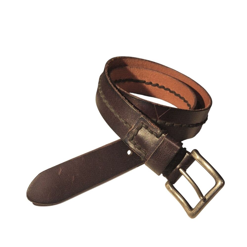 Lucky Brand Wide Leather Belt Men's‎ Brown Stitched Sz 34 Silver Buckle